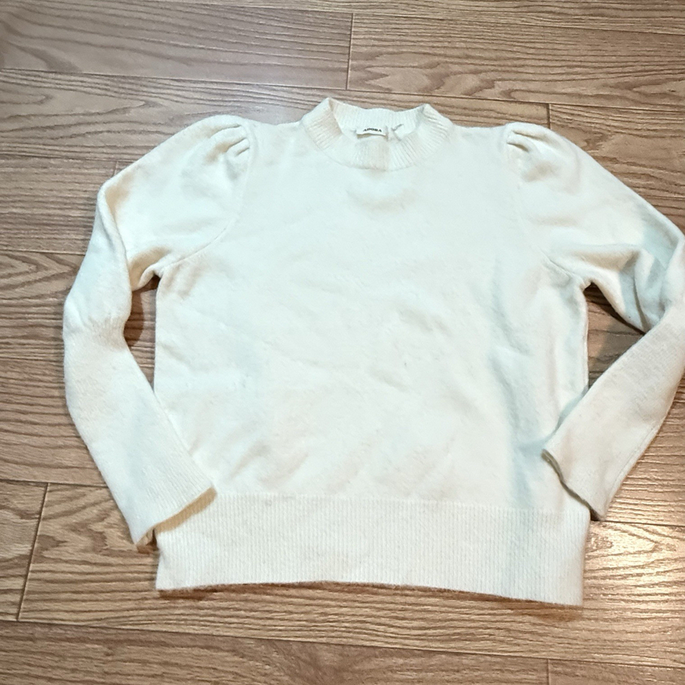Adora Sweater Women's Cream Pullover Long Mutton Sleeve 90s Vibe Small - Picture 1 of 9